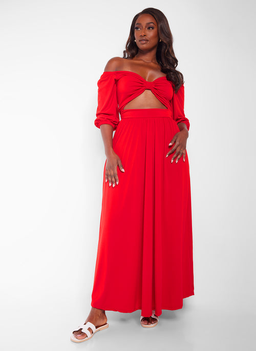 Londyn Off Shoulder Cut Out Maxi A Line Dress - Red