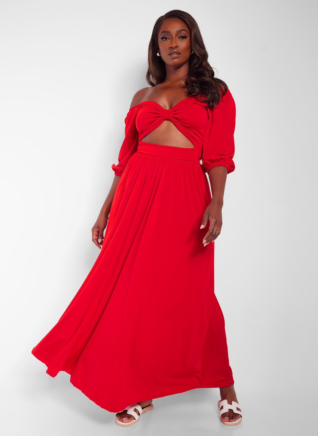Londyn Off Shoulder Cut Out Maxi A Line Dress - Red