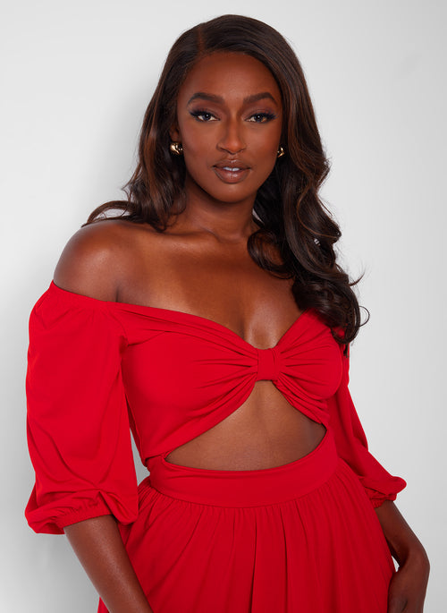 Londyn Off Shoulder Cut Out Maxi A Line Dress - Red