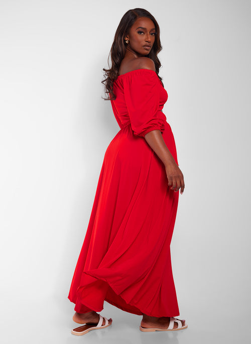 Londyn Off Shoulder Cut Out Maxi A Line Dress - Red