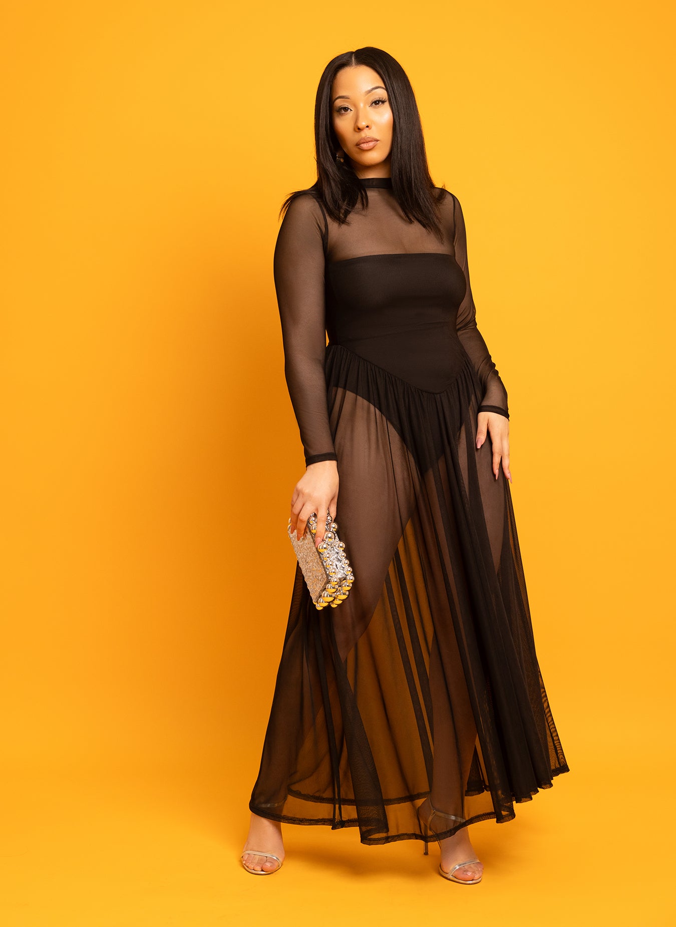 Lori Mesh Skater Maxi Dress w. Bodysuit