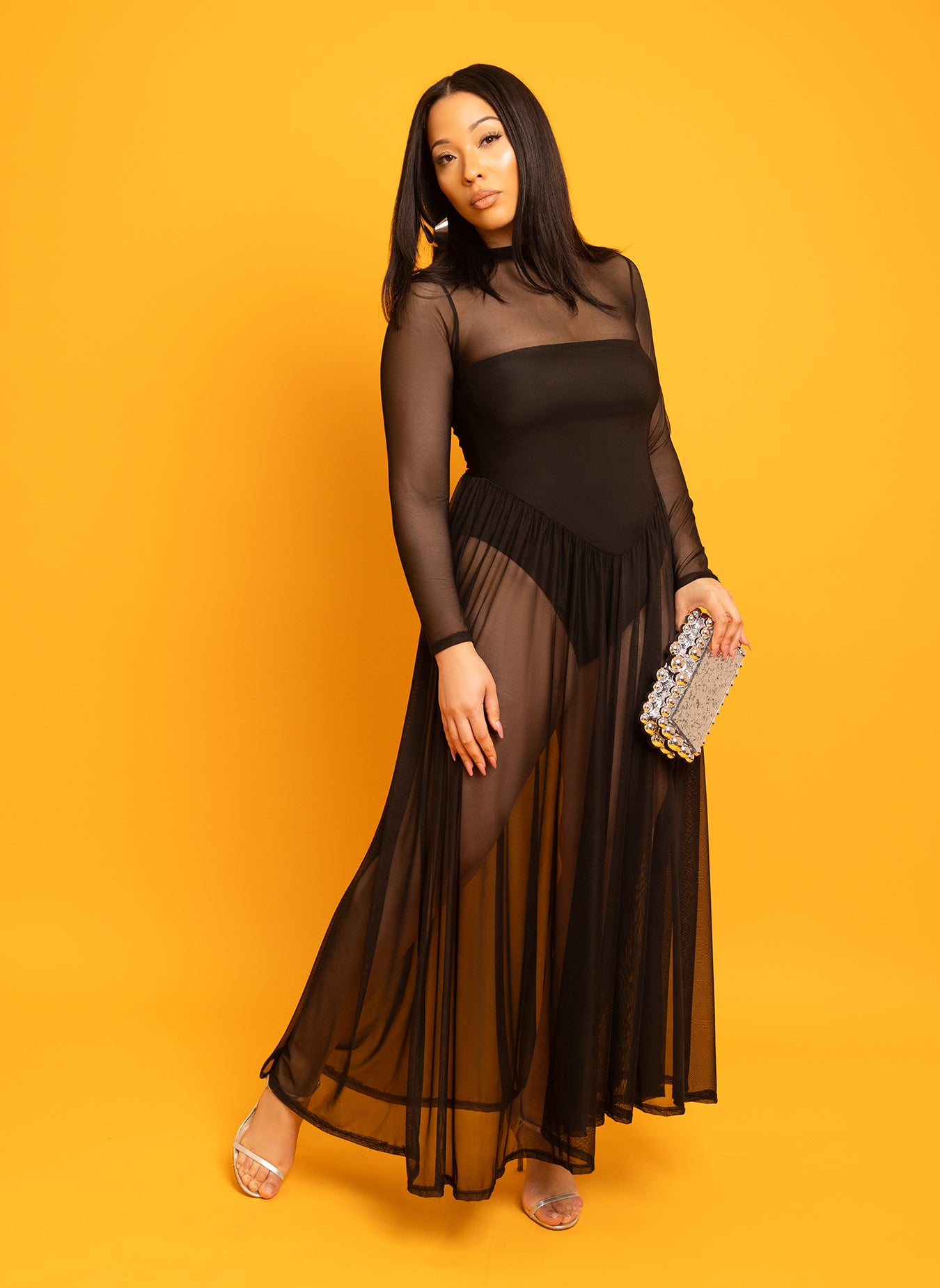 Lori Mesh Skater Maxi Dress w. Bodysuit