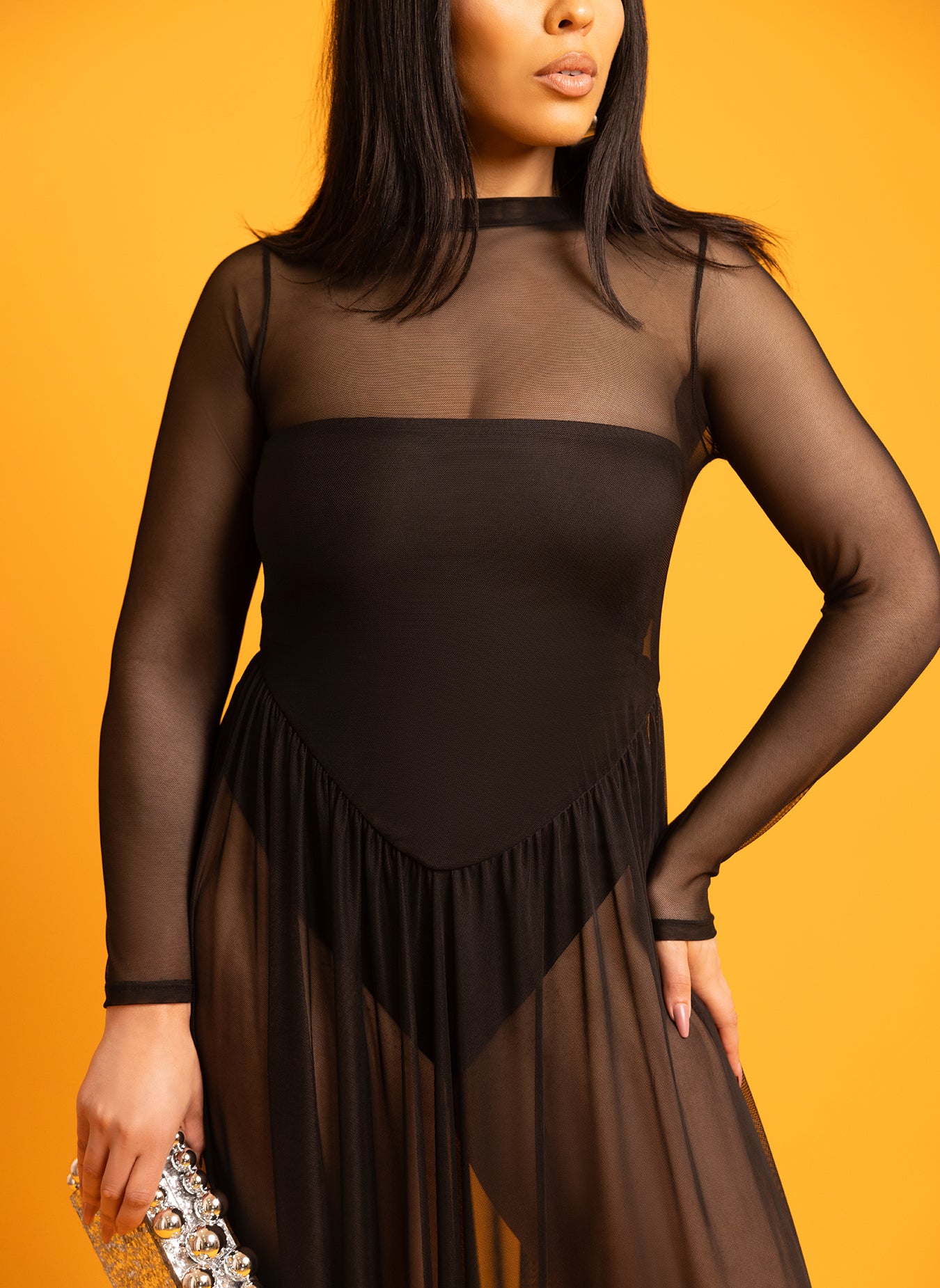 Lori Mesh Skater Maxi Dress w. Bodysuit