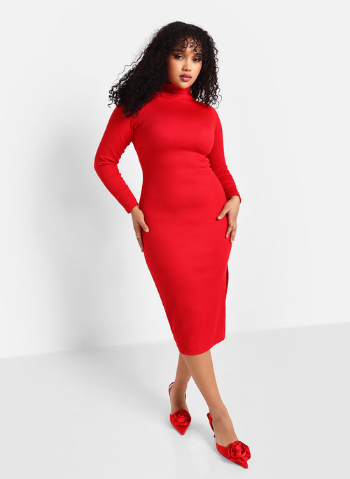 Lydia Ribbed Midi Bodycon Dress W. Side Slit