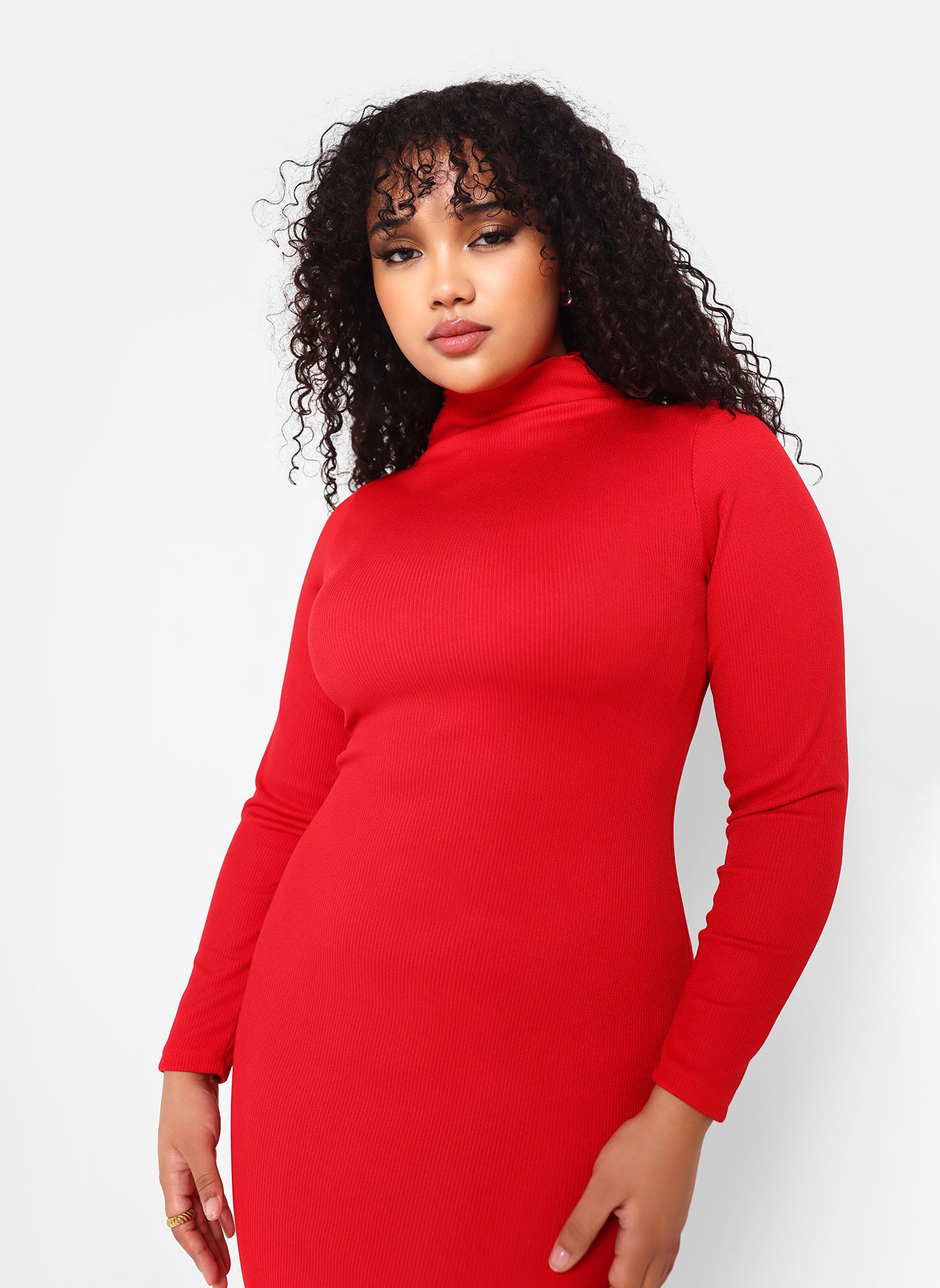 Lydia Ribbed Midi Bodycon Dress W. Side Slit