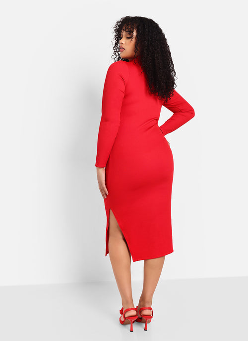 Lydia Ribbed Midi Bodycon Dress W. Side Slit