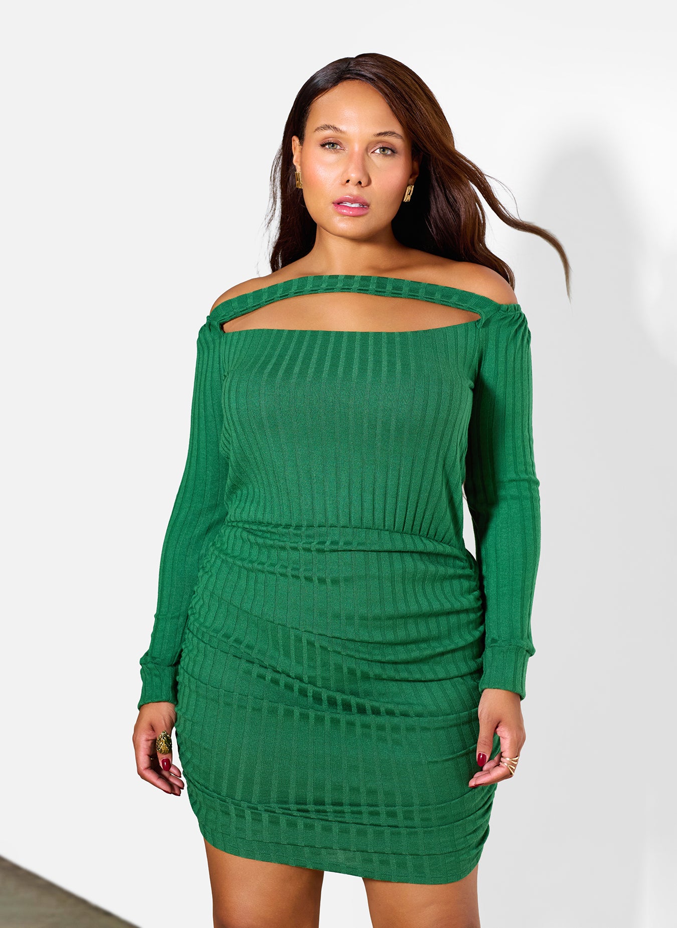 Mia Over the Shoulder Ruched Mini Dress