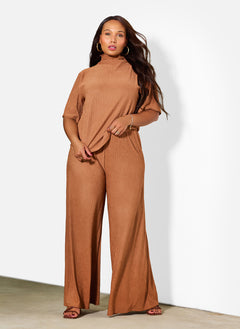 Monique Textured Oversized Short Sleeve Top - Brown