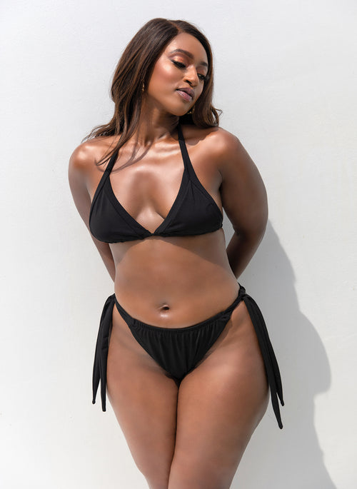 Essential Side Tie Bikini Swim Bottom - Black