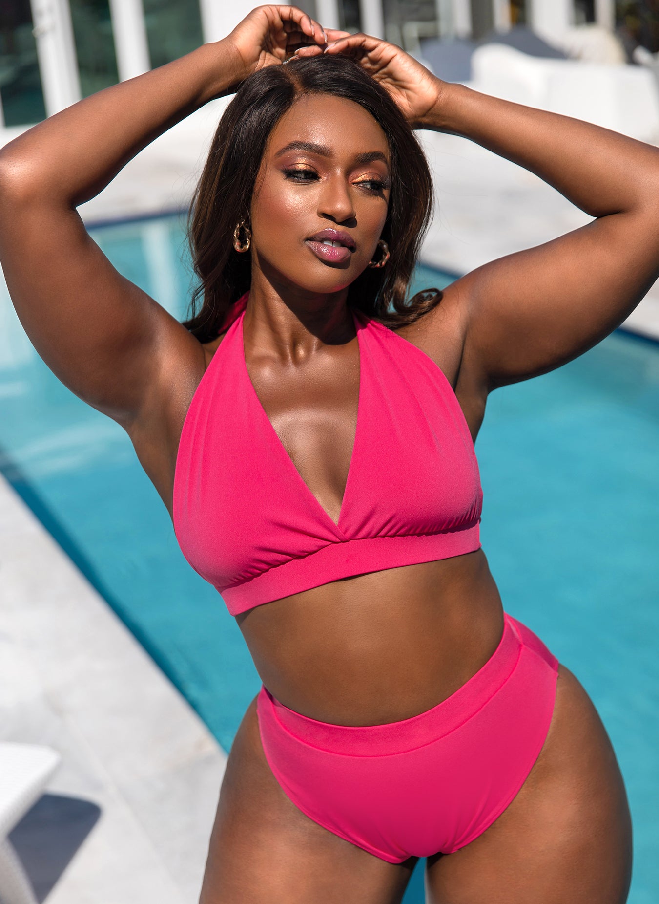 Essential Full Coverage Halter Swim Top - Fuchsia