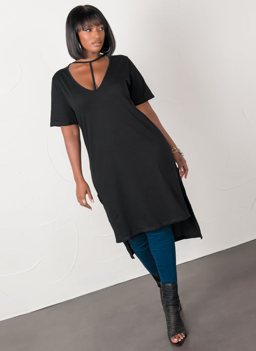Caged Neckline Tunic Top