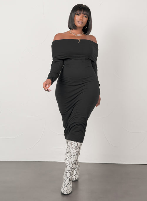 A Staple Piece Over The Shoulder Bodycon Midi Dress