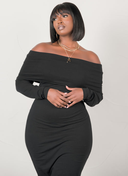 A Staple Piece Over The Shoulder Bodycon Midi Dress