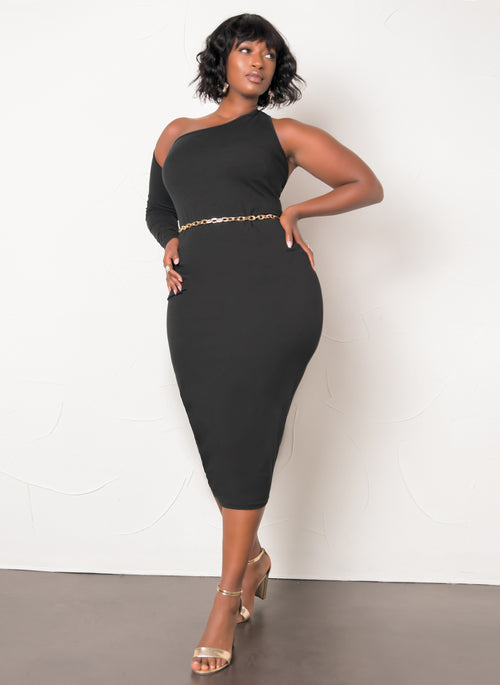 One Shoulder Bodycon Midi Dress