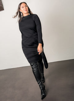 Long Sleeve Faux Wrap Bodycon Dress