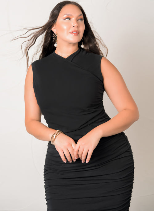 Ruched Bodycon Midi Dress