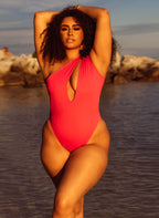 Honey Cut Out One Shoulder One Piece Swimsuit - Fuchsia