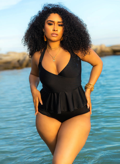 Heatwave Halter Peplum One Piece Swimsuit