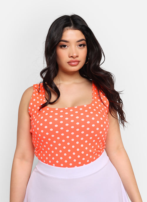 Maisie Polka Dot Crop Top - Neon Orange