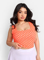 Maisie Polka Dot Crop Top - Neon Orange