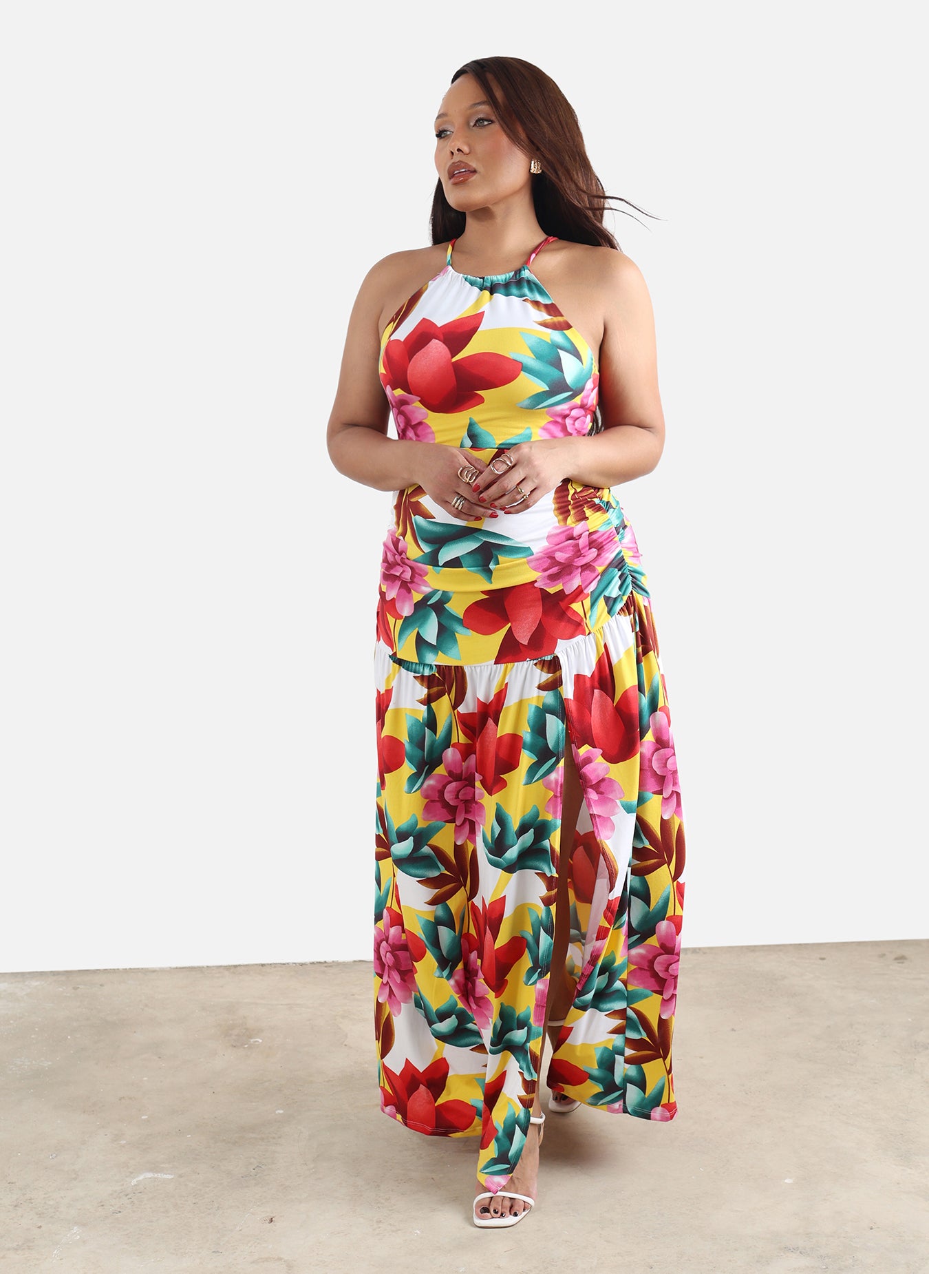 Maribel High Slit Floral Maxi Dress