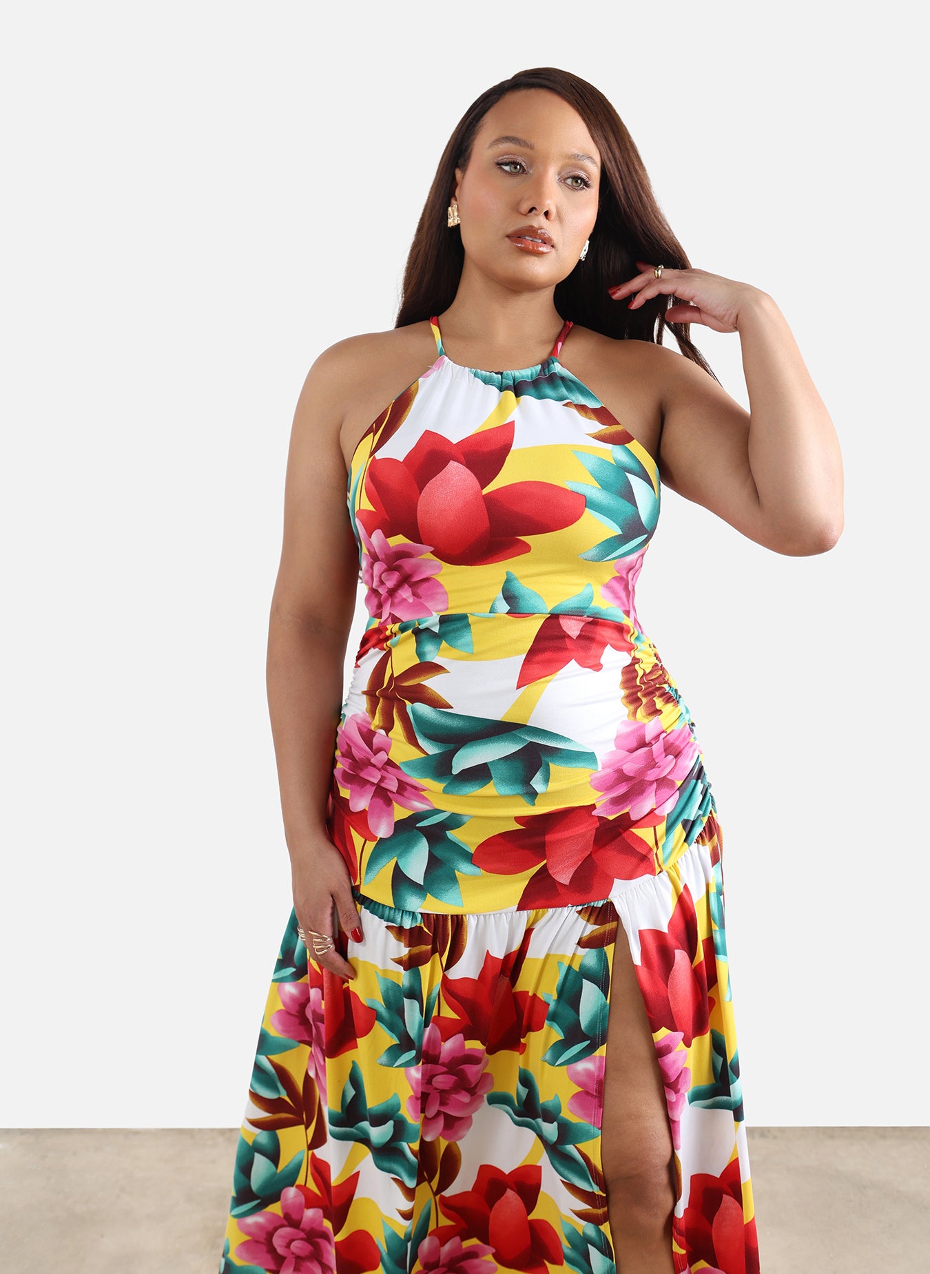 Maribel High Slit Floral Maxi Dress