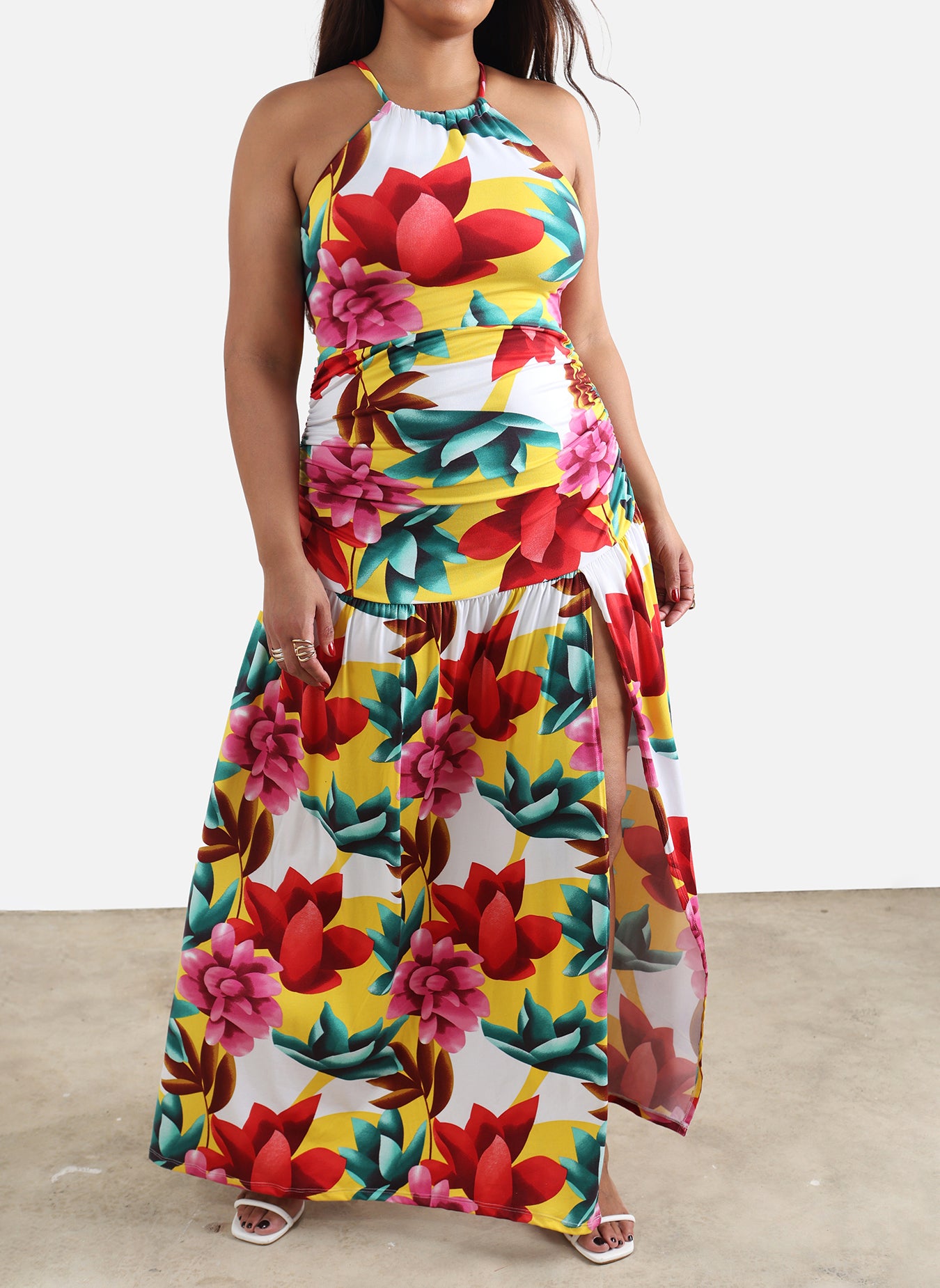 Maribel High Slit Floral Maxi Dress