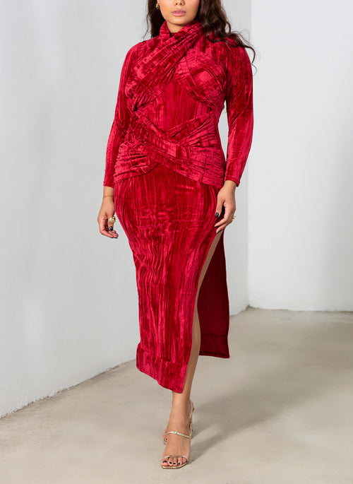 Marley Distressed Velvet High Slit Maxi Dress