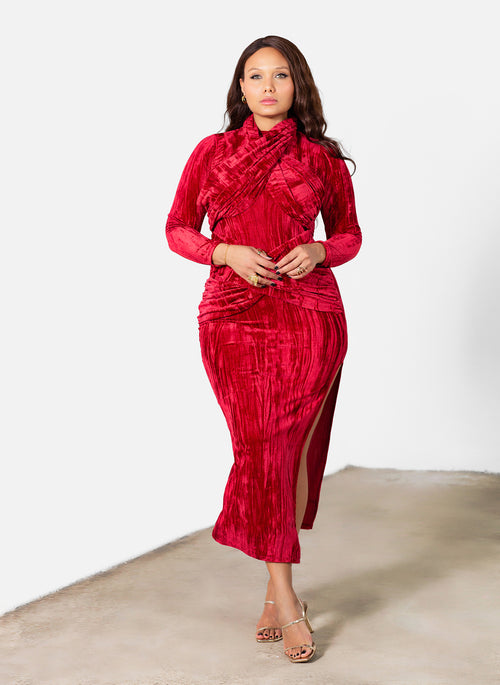 Marley Distressed Velvet High Slit Maxi Dress