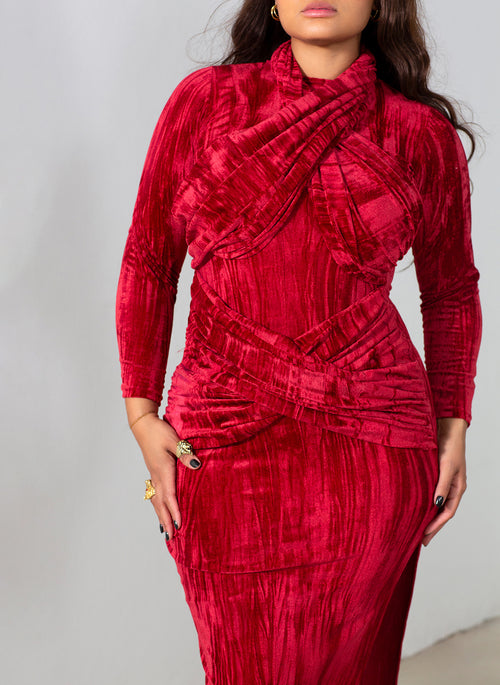 Marley Distressed Velvet High Slit Maxi Dress