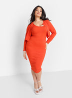 Marnie Ribbed Strappy Midi Bodycon Dress - Coral