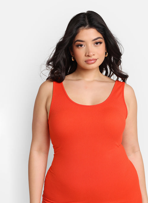 Marnie Ribbed Strappy Midi Bodycon Dress - Coral