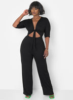 Meet Me Front Tie ¾ Sleeve Jumpsuit