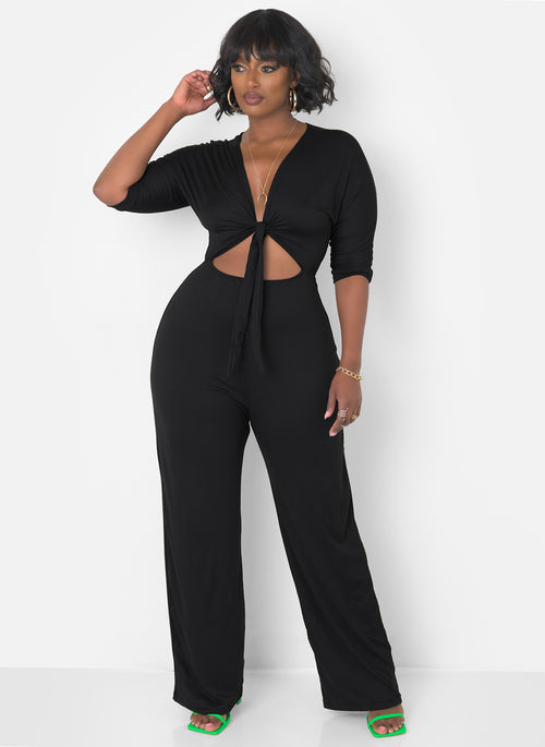 Meet Me Front Tie ¾ Sleeve Jumpsuit