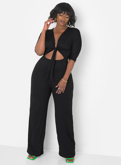 Meet Me Front Tie ¾ Sleeve Jumpsuit