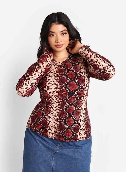 Megan Red Snake Long Sleeve Top