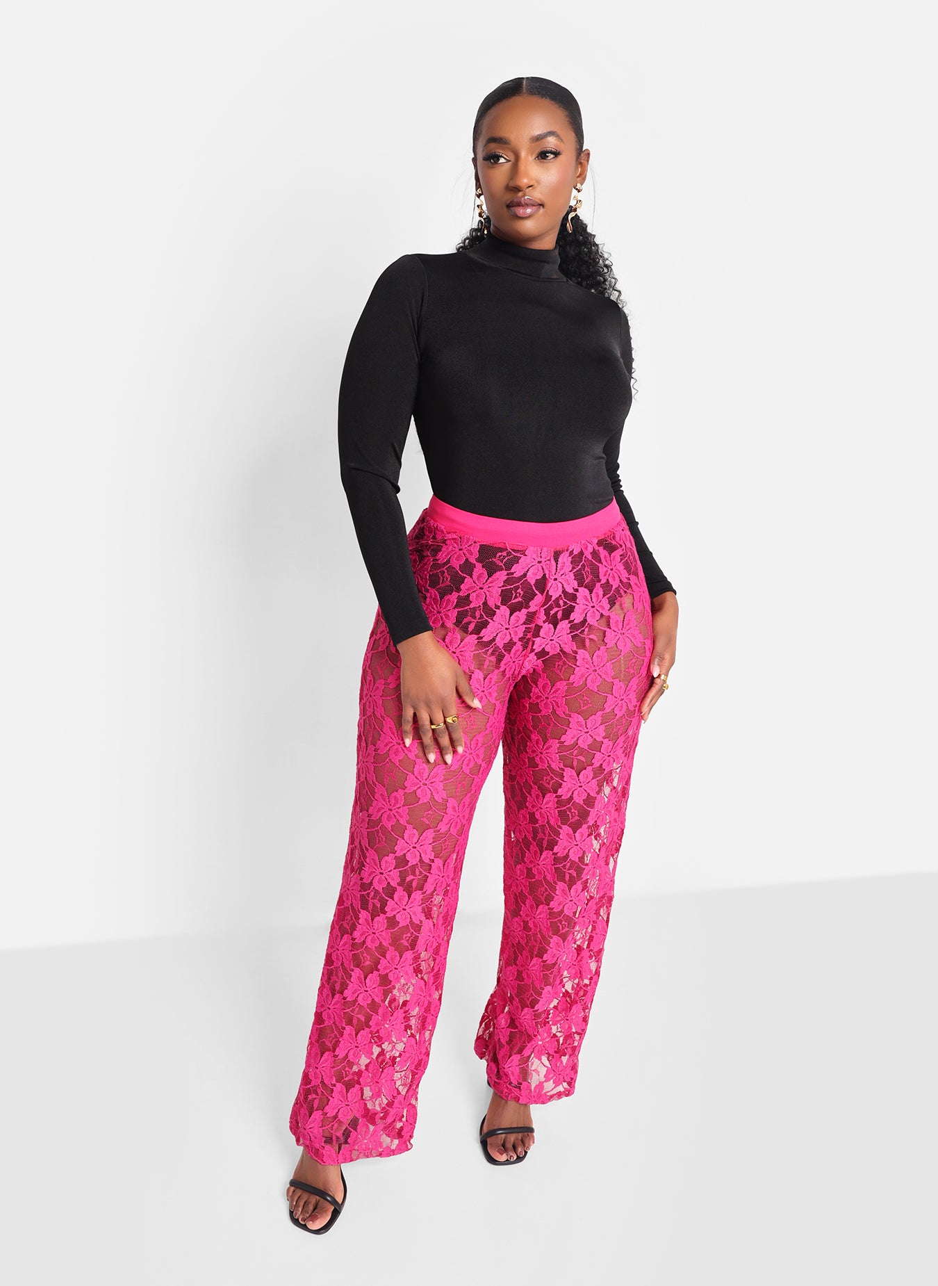 Pink Lace Cotton Modal Pants