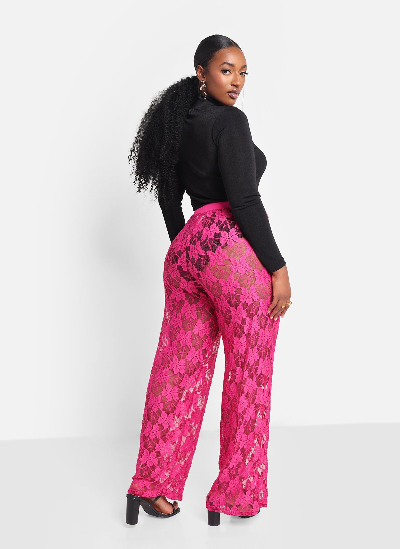 Mena Lace Wide Leg Pants - Neon Pink – REBDOLLS