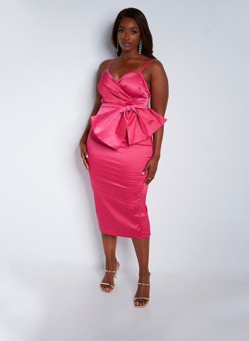 Micaela Satin Multiway Midi Bodycon Dress