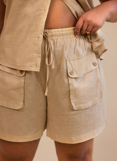 Micah Linen Cargo Pocket Drawstring Shorts - Cream