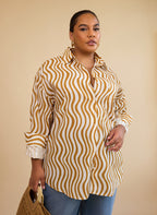 Tori Linen Wavy Stripe Button Up Blouse