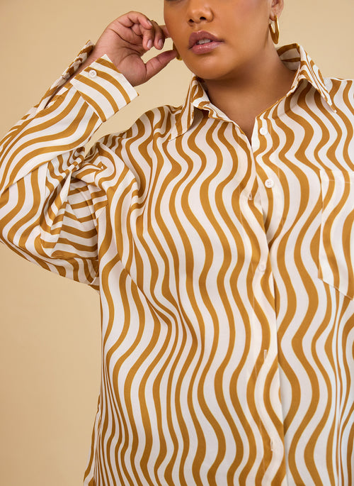 Tori Linen Wavy Stripe Button Up Blouse