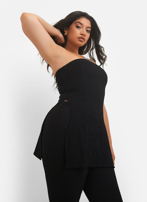 Mika Textured Strapless Split Side Top - Black