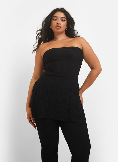 Mika Textured Strapless Split Side Top - Black