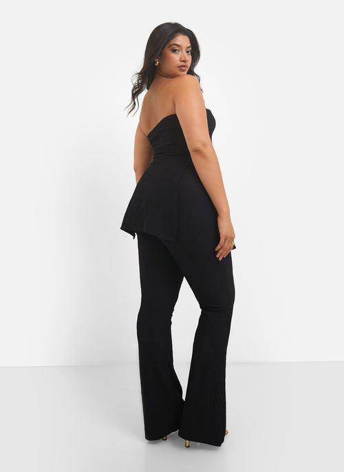 Mika Textured Bell Bottom Pants - Black