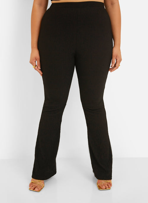 Mika Textured Bell Bottom Pants - Black