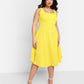 Nathalie Square Neck Midi A Line Dress - Bright Yellow
