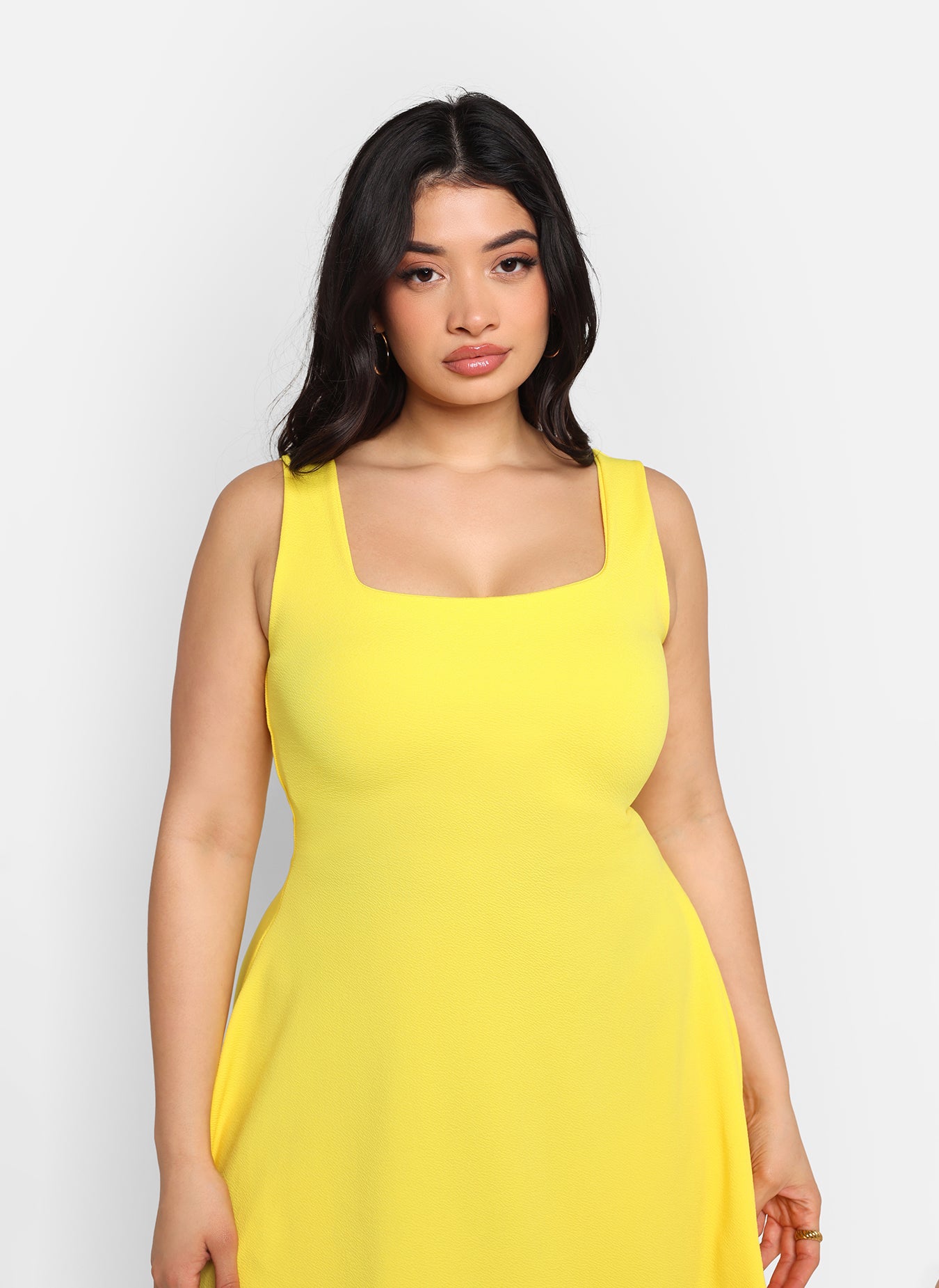 Nathalie Square Neck Midi A Line Dress - Bright Yellow