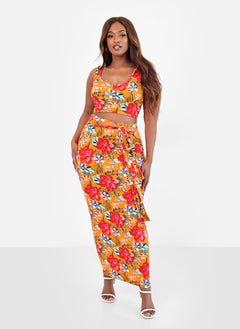 Noemi Tropical Print Bodycon Maxi Skirt