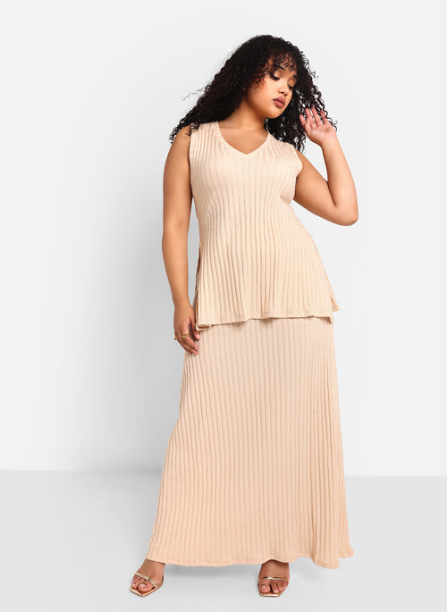 Nyla Ribbed Knit Maxi A Line Skirt - Ivory